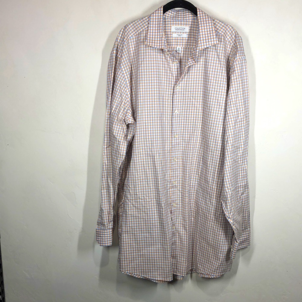 Collection by Michael Strahan orange & blue plaid  shirt size 18 1/2 X-Tall